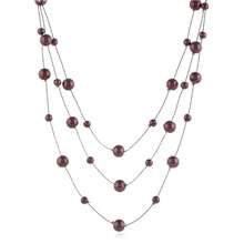 Kalung Manik-Manik Ungu-Merah Berlapis-lapis, Rantai Tulang Selangka Manik-Manik Tipis, Aksesori Leher Elegan Minimalis Mewah Ringan untuk Wanita - WXL043 Mutiara Berlapis-lapis - View 2