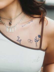 1pc Semi-Permanent Abstract Creative Pattern Temporary Tattoo Sticker, Waterproof Non-Reflective DIY Gift For Party & Festival, Lasts 1-2 Weeks, For Hand Back, Arm, Shoulder, Neck, Collarbone - Blue - View 4