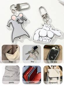 2D Cat & Mouse Acrylic Keychain, Funny Animal Shaped Bag Charm, Cute Car Key Pendant, Backpack Accessory, Earphone Case Accessory, Gift For Friends - Multicolor - View 7