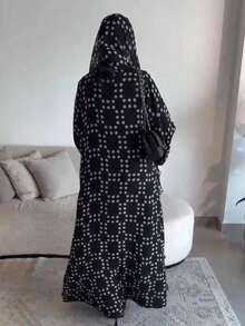 新款波點蕾絲連帽開襟衫套裝，寬鬆杜拜式穆斯林女款長袍 - 彩色 - 查看 2
