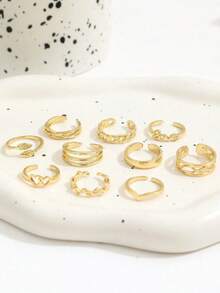 10 Creative Letter, Heart-Shaped, And Leaf Shaped Foot Ring Sets, Geometric Stackable Women's Foot Rings - Gold 2 - View 2