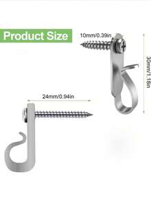 10pcs Stainless Steel Wall Hooks, Modern Style Easy Install Screw-In Hooks, Suitable For Hanging Christmas Lights, String Lights, LED Light Clips - Silver - View 2