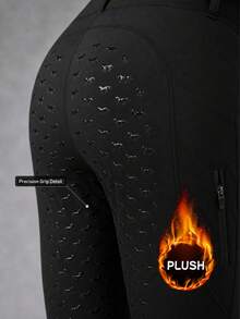 1pc Women's Winter Thick Thermal Lined Equestrian Pants, Full Coverage From Hips To Thighs With Diamond-Shaped Silicone Anti-Slip Grip, Side Zipper Pockets, Suitable For Winter Outdoor Horse Riding And Snow Riding - Black - View 3