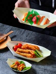 50個一次性紙船，壽司木製槳船零食洋芋片包裝盒，適合戶外、派對、野餐、露營、婚禮、慶祝等場合，可用作食物紙容器、沾醬木船盒，理想的一次性派對餐具 - 杏色 - 查看 2