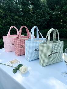 Personalized Plaid Canvas Tote Bag, Embroidered Canvas Bag, Bridesmaid Gift, Wedding Welcome Bag, Bridal Party Favor, Vacation Bag - Multicolor - View 5