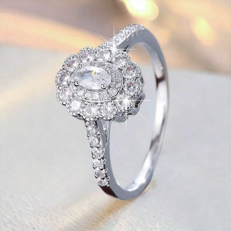 1 pieza Anillo de moda con diseño floral y circonita sintética incrustada para mujer - Multicolor - Ver 1