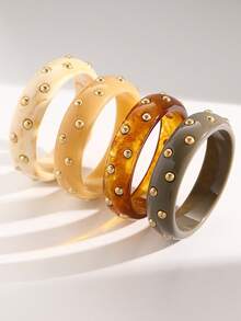 4pcs Elegant Fashion Dopamine Colorful Inlaid Rivet Round Women's Bracelet Set, Wide Geometric Resin Bracelet Set, Suitable For Daily Wear, Party, Date, Holiday, Music Festival, Summer Beach Vacation, Memorial Gift For Friends, Family, Couples, Women, Jewelry Accessory - Multicolor 9 - View 4