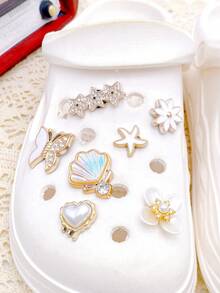 14 piezas de lindos dijes desmontables para sandalias, accesorios DIY para zapatos de mujer, decoración de zapatos personalizada y divertida, regalo perfecto para fiestas de vacaciones - Blanco - Ver 6