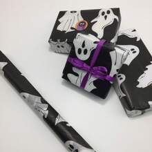 5sheets Gift Wrapping Paper Set-Cute Black Ghost Patterned Wrapping Paper-Filler For Gift Bags, Birthday And Everyday Gift Wrapping, Ideal For Flower Bouquet Wrapping, Wedding Season, DIY Projects, Perfect For Halloween And Valentine's Day - Black Ghost - View 6