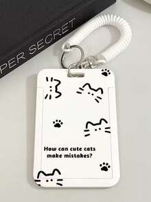 1pc 2D Minimalist Cat Pattern Durable Lanyard Badge Holder, Multi-Function Card Protector, Photo Card Storage Keychain Cover, First Day Of School - Multicolor - View 13