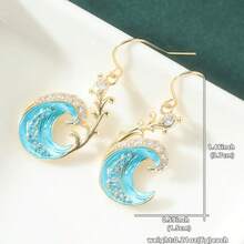 Best-Selling Luxury Wave Double Drop Earrings For Women, Creative Ocean Series Inlaid Versatile Ear Jewelry, Exquisite Holiday Birthday Gift - Gold - View 2