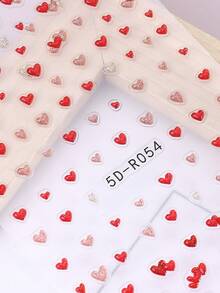 2pcs 5D Embossed Red Pink Heart Glitter Nail Art Stickers Relief Jelly Heart Print Nail Decals Decoration Self Adhesive Salon Manicure Accessories Japanese Cute Nail Art Design Supplies DIY - Multicolor - View 5