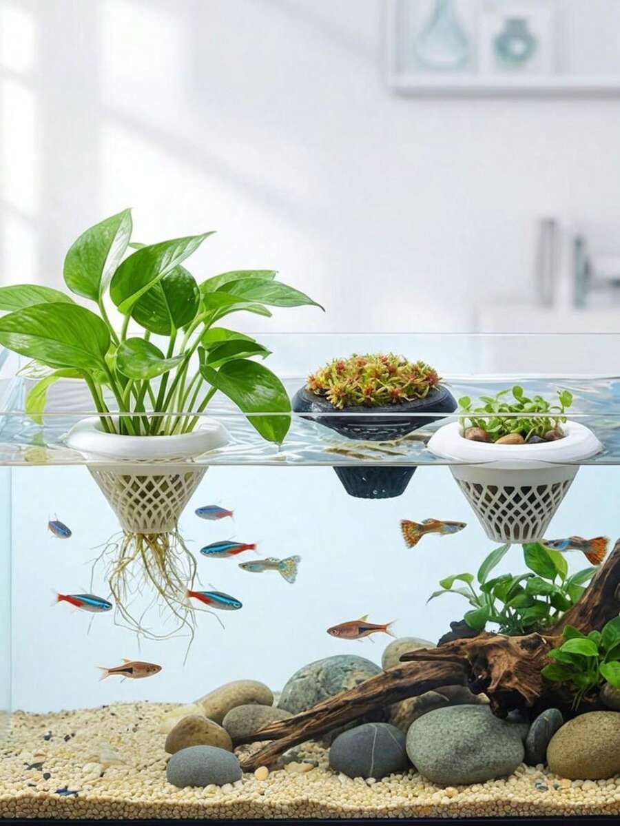 3D 列印小型浮水花盆,浮水水族植栽盆,水耕水生植物籃;適用於各種魚缸與水景裝飾 - 多色 - 查看 1