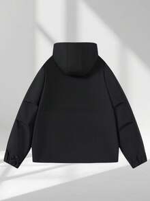 1 buah Jaket Outdoor Pria Musim Semi/Gugur Berkerudung, Tudung dengan Tali Serut yang Dapat Diatur, Kantong Samping dengan Resleting, Cocok untuk Mendaki dan Mendaki Gunung - Hitam - View 5