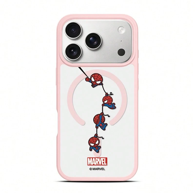 Miniso Marvel Spider-Man Cartoon Magnetic MagSafe Protective Case Is Compatible With Iphone 17/17 Pro Max/16/17 Pro/15/14/16 Plus/17 Air/13/15 Pro/12/15 Plus. Ideal For Students, This Drop-Proof Hard Case Is Compatible With Apple Devices. - Pink - View 1