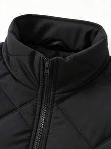 Men's Autumn/Winter Outdoor Warm Cotton Padded Coat, Solid Color Sports Stand Collar Zip-Up Fashion Coat - Black - View 6
