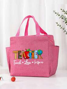 Bolsa de almuerzo aislada con tema de maestro, bolsa de picnic de moda, bolsa portátil de aluminio reforzado; adecuada para oficina, escuela, viajes y vacaciones; regalo perfecto para maestros en el Día del Maestro o Navidad; bolsa de moda para estudiantes o jóvenes, también adecuada para llevar libros, compras o temporada de regreso a la escuela; regalo ideal para expresar gratitud a los maestros, esencial para el regreso a la escuela - Multicolor - Ver 4