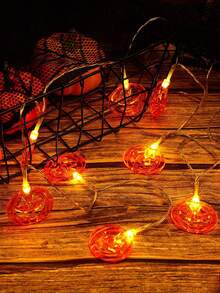Halloween Decoration Hollow Orange Pumpkin String Lights, Eerie Gothic Haunted House Autumn Atmosphere, Ideal Halloween Gift, 1.5M/3M, Yard Garden Porch Window Room Home Halloween Thanksgiving Party Decor, Fall Decor - Warm Light - View 3