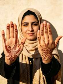2 Pairs Reusable Symmetrical Hand Henna Tattoo Stencils Set, Floral & Geometric Mehndi Stencils, Fits Palm & Back Of Hand, Suitable For Festivals & Daily Body Painting - Black - View 4