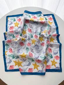 1 pezzo Bandana quadrata in raso con stampa paisley, sciarpa per capelli e testa, scialle da donna - Conchiglie blu e rosa - Visualizzare 2