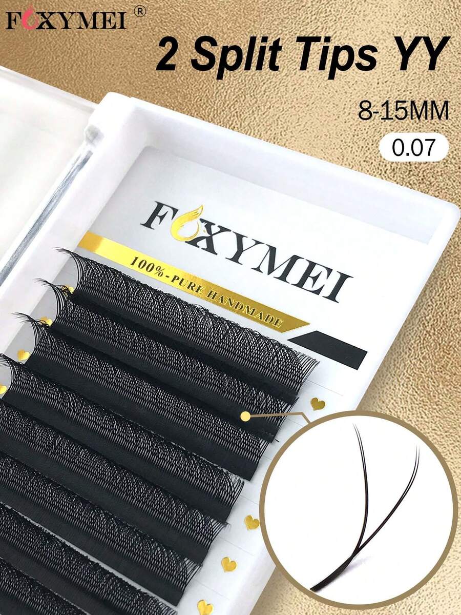 FOXYMEI 12 Rows New W-Shape Eyelashes C/D Curl W-Shape Lash Extensions YY Imported Material Handmade Natural False Eyelashes 8-15mm Pre-Made Dense Fan Shape 0.07mm Thickness Lightweight Soft Auto-Blooming Salon Style