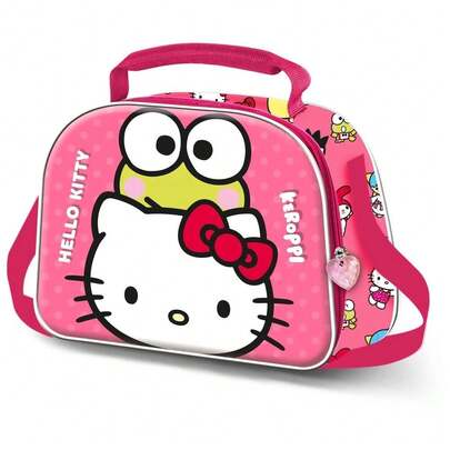 Hello Kitty Safta Funny  3D Lunch Bag, 20x25.5x10 Cm, Insulated Lining, Zipper, Adjustable Shoulder Strap And Back Strap For Trolley, Pink