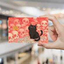 Pegatina de piel para tarjeta bancaria, tarjeta de crédito, tarjeta de débito, tarjeta de transporte y tarjeta de llave de habitación con diseño de calavera de gato negro lindo - etiqueta engomada - Ver 4