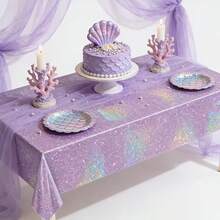 1 Peça Toalha de Mesa de Folha de Alumínio Brilhante Roxa | 274*137cm, Escolha Ideal para Decoração de Aniversário, Casamento, Chá de Bebê, Festa de Aniversário, Tecido Plástico Feito à Máquina - Multicolorido - Visão 9
