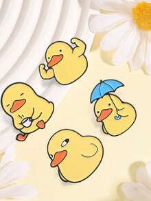 4 piezas de alfiler de esmalte con diseño de pato de dibujos animados lindo, sosteniendo un paraguas, haciendo ejercicio, bebiendo té, insignia de acción de estilo, accesorio de moda, regalo para amigos - Multicolor - Ver 6