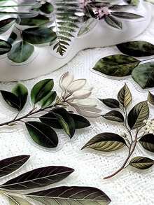 50pcs/Pack Cartoon Plants Green Leaves Transparent PET Stickers, Decorative Decals For Laptop Luggage Guitar Phone Notebook Stationery Sticker - Multicolor - View 3