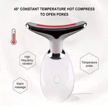 Home Facial And Neck Massager, Facial Massager, 3-Color Light Mode, Heating Mode, Skincare, Improve Skin Smoothness And Brightness - White - View 11