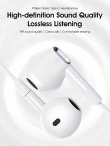 Philips TAE1020 Type C 有線耳機 隔音麥克風內建 高畫質音質 柔軟線材 易於控制 完美適用於手機 平板電腦 iPad - 白色 - 查看 2