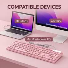 Pink Retro Backlit Keyboard Mouse Set, Floating Keycaps, Comfortable Feel, Compatible For Computer Office - View 8