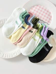 7 Pairs Women's Candy Color Invisible Socks, Random Colors Include Green, Yellow, Pink - Multicolor - View 6