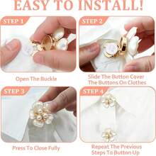6pcs Pearl Sequin Button Covers, Decorative Cufflinks Buttons, Suitable For Women's Shirts DIY Sewing Floral Buttons, Wedding Autumn/Winter Outfit Accessories - White - View 8