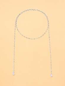 1pc Fashionable High-End Rhinestone Double Pendant Backless Back Chain Sexy Niche Design Body Jewelry For Women - Silver - View 5
