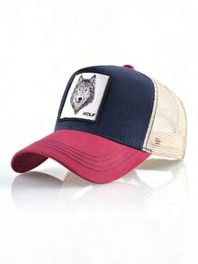 1pc Unisex Wolf Embroidery Baseball Cap, Adjustable Trucker Hat For Spring/Summer Outdoor Beach Sun Protection Sports - Multicolor - View 1