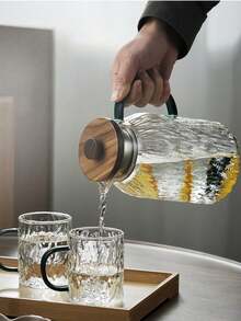1.7L / 57.5oz Hammered Glass Pitcher With Lid And Handle, Suitable For Iced Tea, Juice, Coffee And Cold Drinks, Refrigerator Juice Beverage Container, Large Handle Design Durable Glass Pitcher, Refrigerator Beverage Storage Pitcher Large Capacity Beverage Container, Suitable For Home, Office, Hotel. Christmas, New Year, Holiday Party Supplies. - Multicolor - View 9
