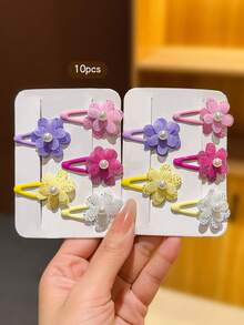 10pcs Colorful Flower Design Cute Girls Hair Clips Snap Clips Hair Accessories For Daily Wear - Multicolor - View 6