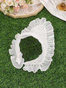 1pc Coquette French Sweet Girl Style Solid Color Hollow Knit Wide Headband With Side Pleated Ruffle Fabric Patchwork Breathable Headwrap Hairband For Women Face Washing Skincare Daily Street Wear Gentle Vibe Hair Accessory - Multicolor - View 8