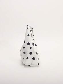 1 buah Tas Tangan Kulit PU Lembut Motif Polkadot Putih dengan Detail Kerut, Tas Tote Wanita Minimalis Model Patchwork untuk Kerja dan Perjalanan - Putih - View 6