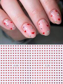 2pcs Mini Red Heart Metal Nail Art Stickers Heart Print Metallic Red Nail Decals Valentine's Day Holiday Nail Decals Self Adhesive 3D Manicure Decoration Accessories For Women&Girls Salon DIY - Red - View 5