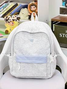 1pc Nylon Solid Color Large Capacity Backpack With Coin Purse, Fashion Casual Student School Commute Travel Bag For Men And Women School Supplies - White - View 1