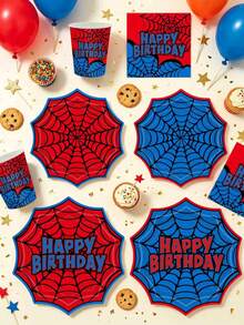10pcs/20pcs/70pcs Spider Web Birthday Paper Tableware Set, Red & Blue Spider Web Design 7/9 Inch Paper Plates, 3.5 Inch Cups, 6.5 Inch Napkins, Hero Theme Birthday Party Supplies, Hero Theme Birthday Party Decoration Tableware Set - Multicolor - View 7