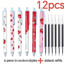 12 piezas/Set Bolígrafos retráctiles de tinta negra de 0.5mm con aroma a fresa – ¡Perfectos para escribir y dibujar! (6 bolígrafos + 6 repuestos) - Multicolor - Ver 9