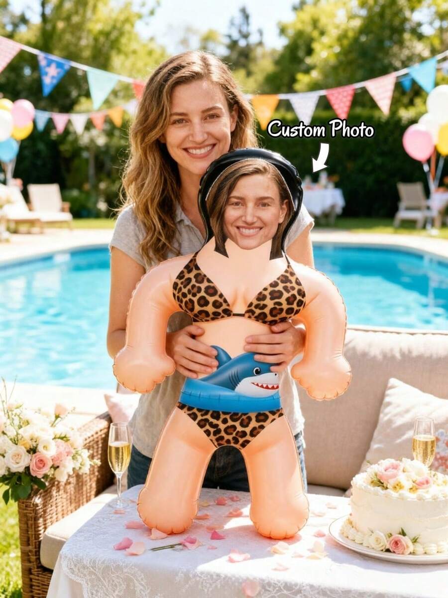 One Custom Face Inflatable Pool Party Prop, Personalized Photo Inflatable Prop, Summer Beach Pool Decoration, Custom Party Gift, Birthday Celebration. - Multicolor - View 1