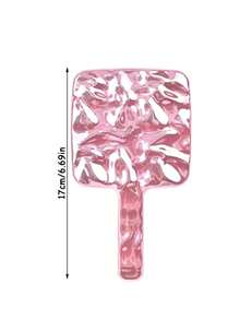 1pc Handheld Water Ripple Mirror, Portable Large Size Hand Mirror With High-End Appearance, Exquisite Style, Princess Style, Portable, Multiple Colors Available, Large Size Handheld Mirror, High Definition Mirror Surface For Makeup And Touch-Up Single-Sided Mirror - Pink - View 5