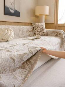 1pc French Style Modern Minimalist Floral Pattern Sofa Cover Blanket, Dust-Proof Stain-Resistant Machine Washable Hand Washable Sofa Cover, Fashionable Fresh Sofa Slipcover, Pet-Friendly Protective Cover, Suitable For Bedroom, Office And Living Room Home Decor - Khaki - View 6