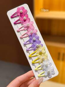 10pcs Colorful Flower Design Cute Girls Hair Clips Snap Clips Hair Accessories For Daily Wear - Multicolor - View 4