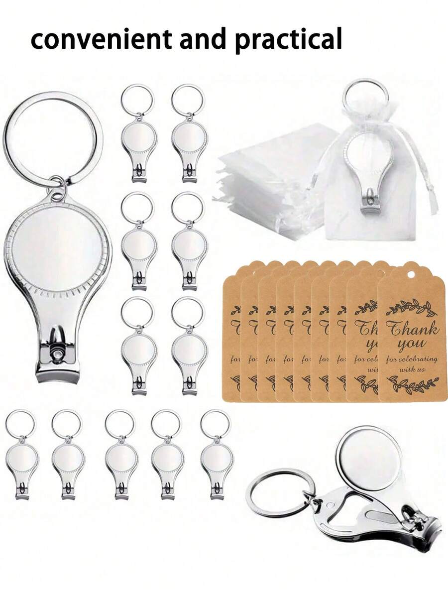 Bulk Nail Clipper Keychain, Multi-Function Nail Clipper Bottle Opener Key Ring, Includes Transparent Bag And Thank You Card Bridal Shower/Baptism Favor Gift Set - Multicolor - View 1